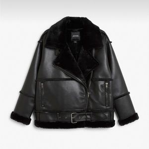 Monki Black Shearling Faux Fur Coat